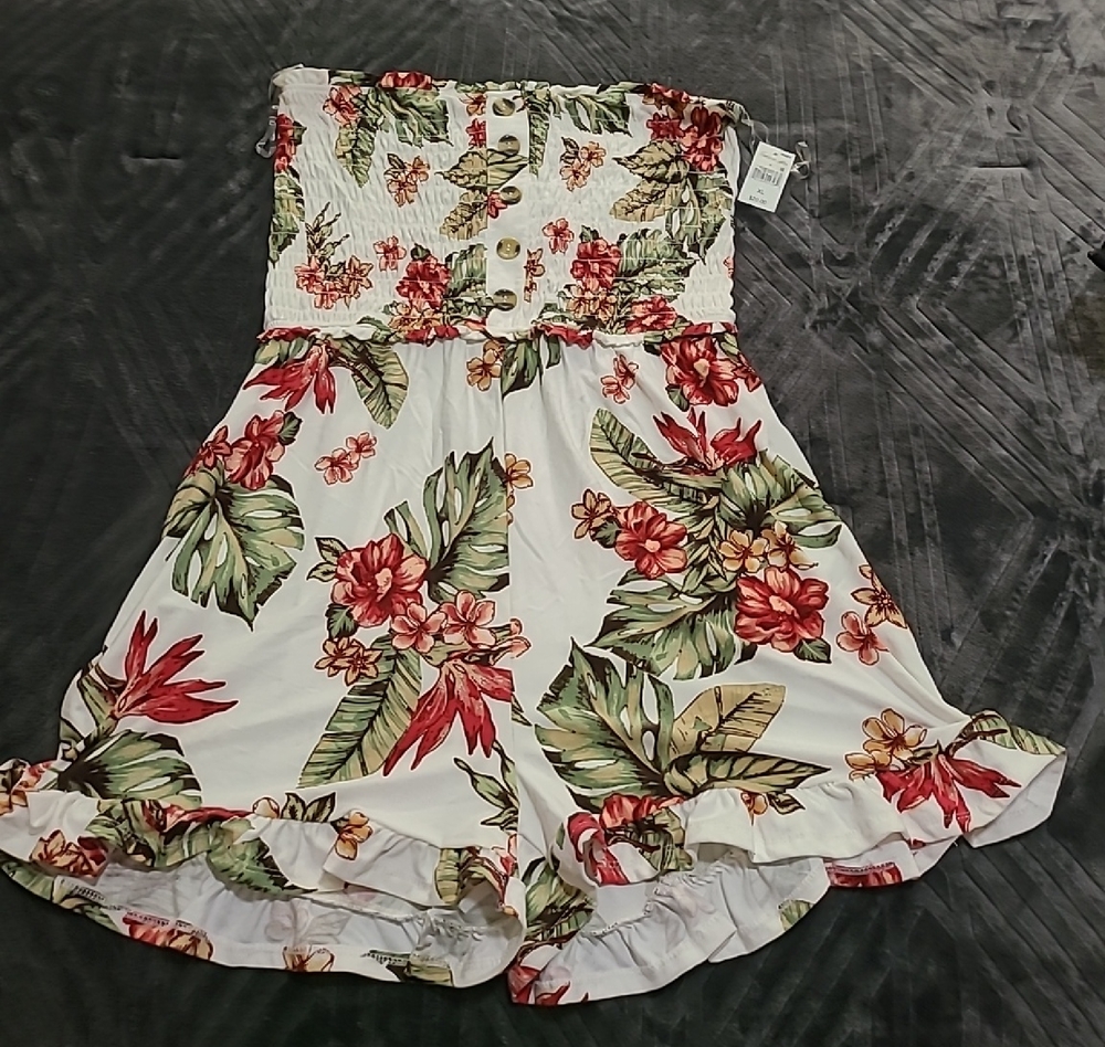 Derek Heart Kids Tropical Floral High Waist Set - White and Red